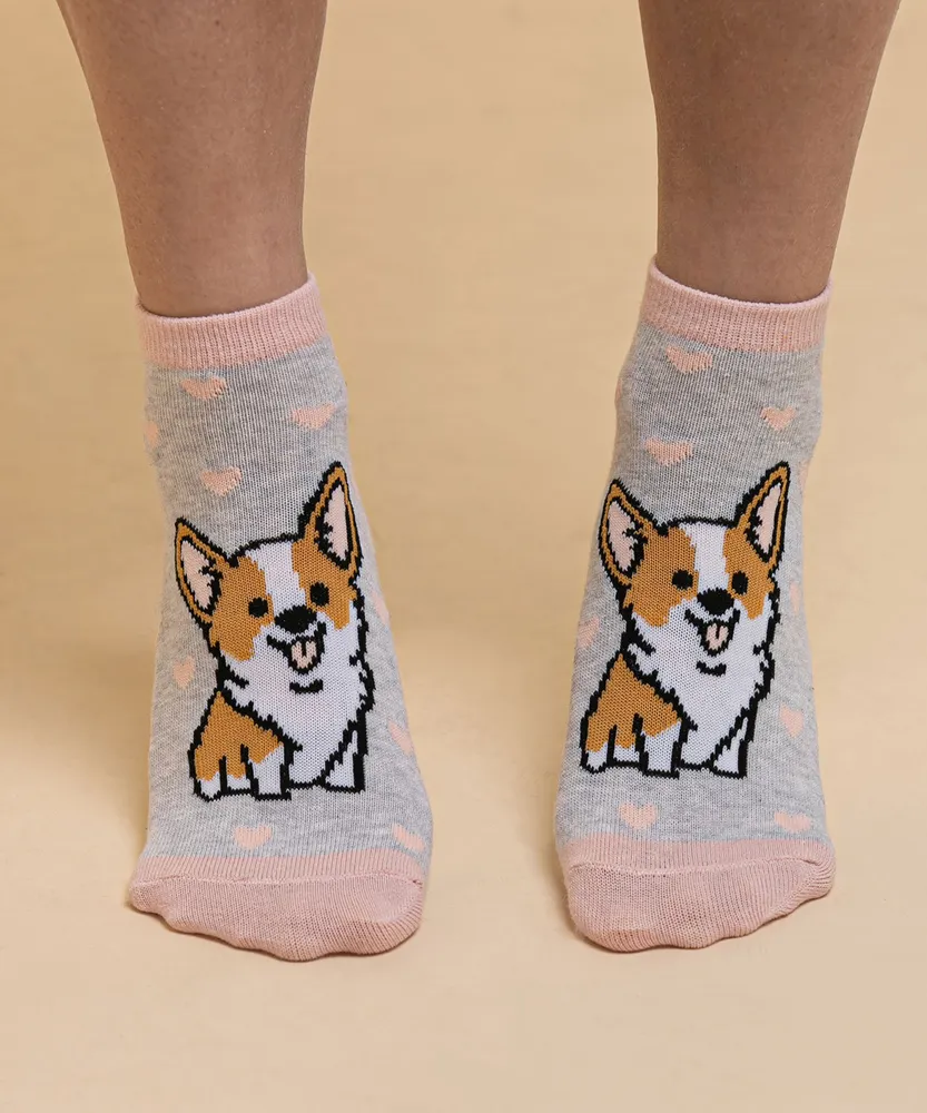 Corgie with Hearts Ankle Socks