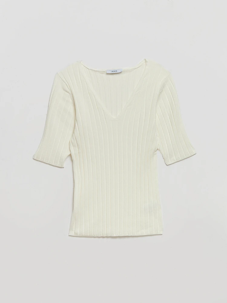 Elbow Sleeve V-Neck Sweater