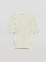 Elbow Sleeve V-Neck Sweater