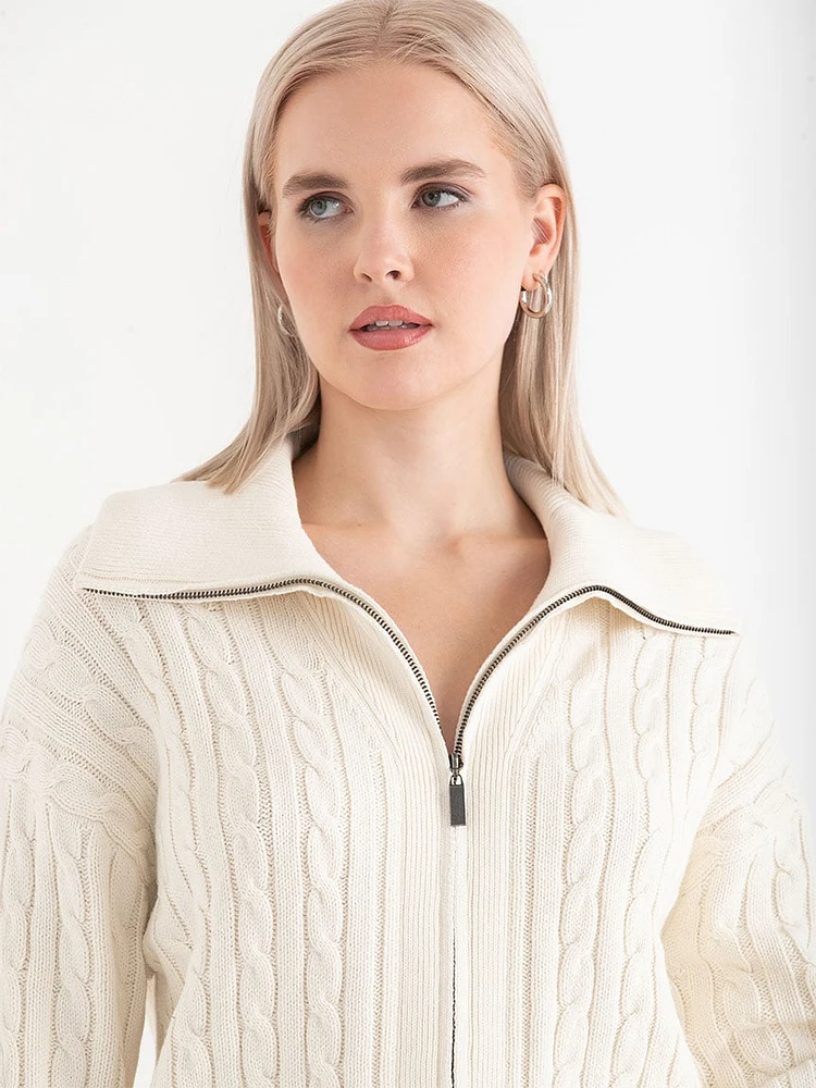 Cable Knit Zip Front Cardigan