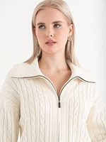 Cable Knit Zip Front Cardigan