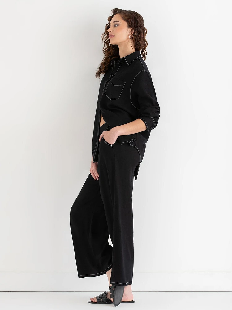 Viscose Linen Wide Crop Pant