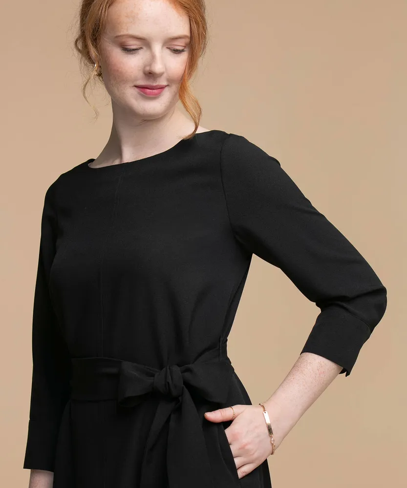 Eco-Friendly Belted Boat Neck Dress