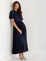 Short Sleeve Pleated Dress with Flutter Sleeves