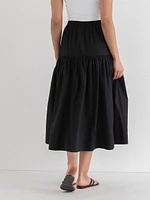 Tiered Poplin Midi Skirt