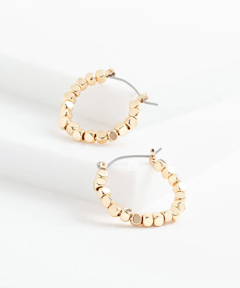 Gold Beaded Hoop Earring