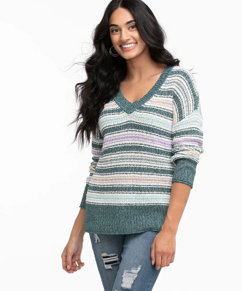 V-Neck Striped Knit Sweater