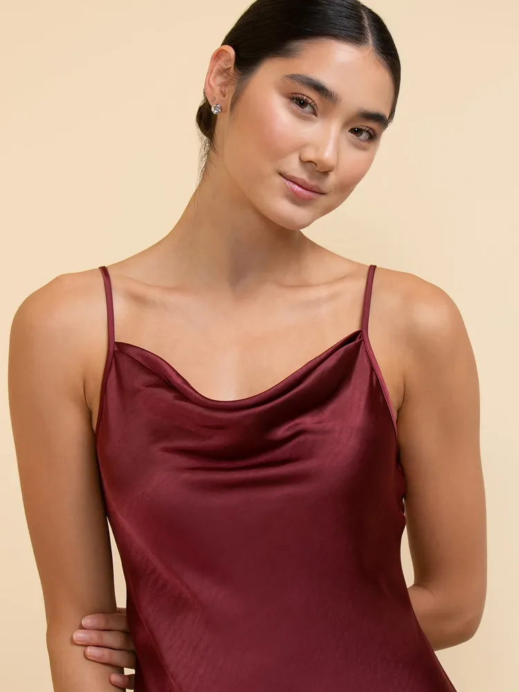 Strappy Cowl Neck Satin Dress