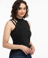 Eco-Friendly Sleeveless Mock Neck Cutout Top