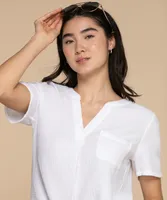 Short Sleeve Henley V-Neck Top