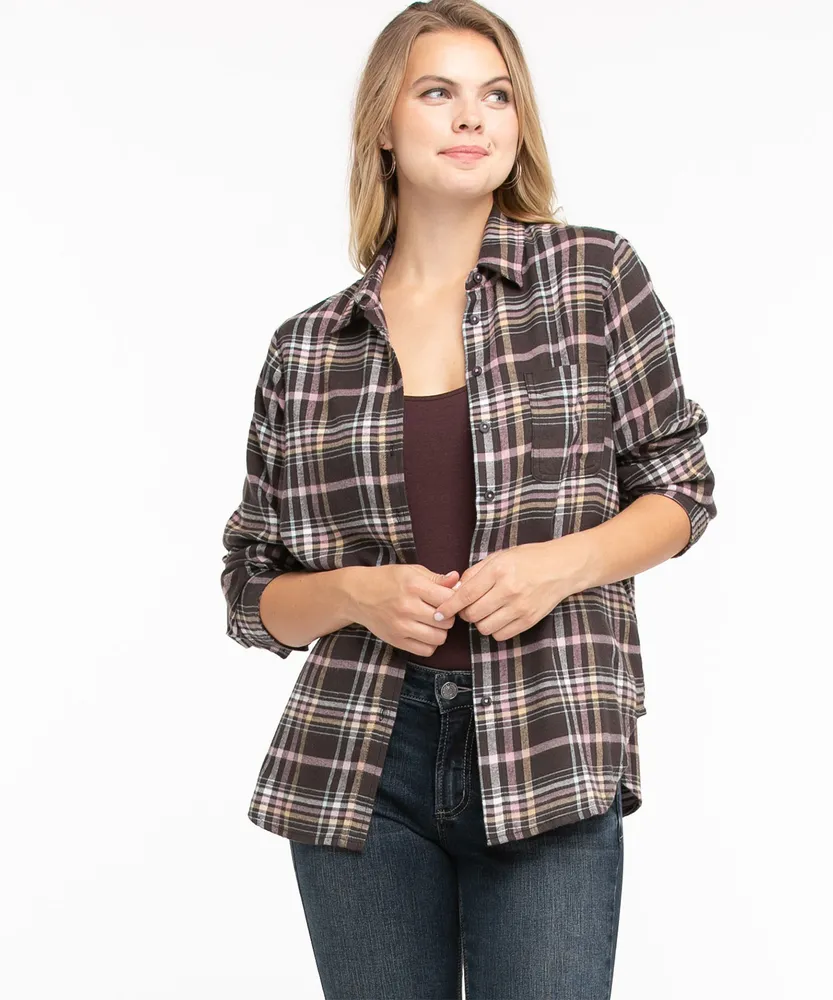 Plaid Flannel Button Front Shirt