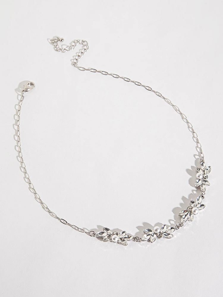 Pearl and Clear Crystal Statement Necklace