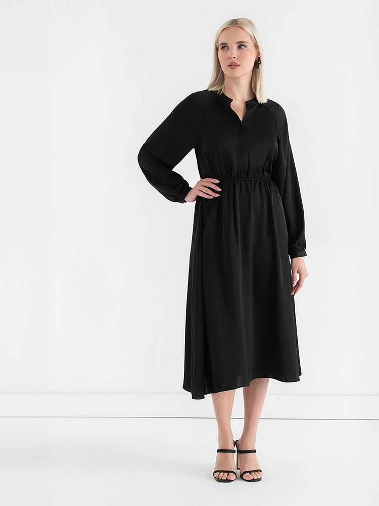 Long Sleeve Midi Henley Dress