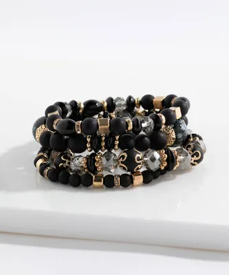Black Beaded Bracelet 4-Pack