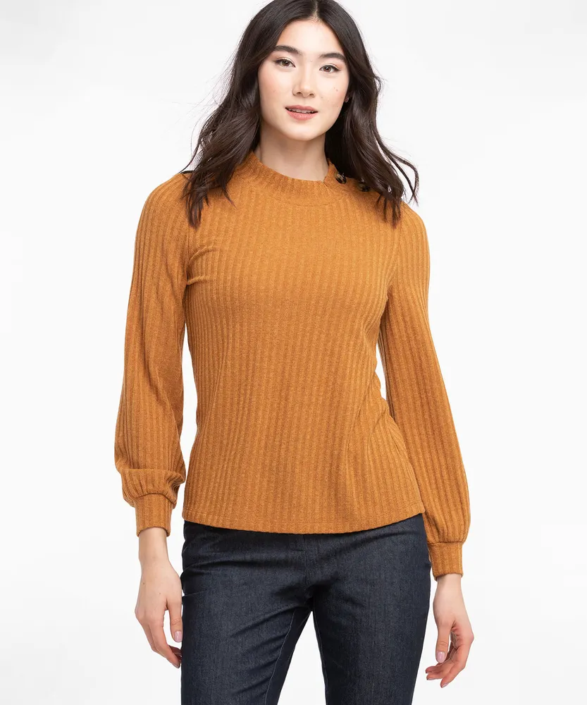 Ribbed Long Sleeve Mock Neck Top