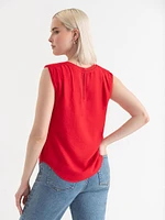 Sleeveless Blouse with Shoulder Trim