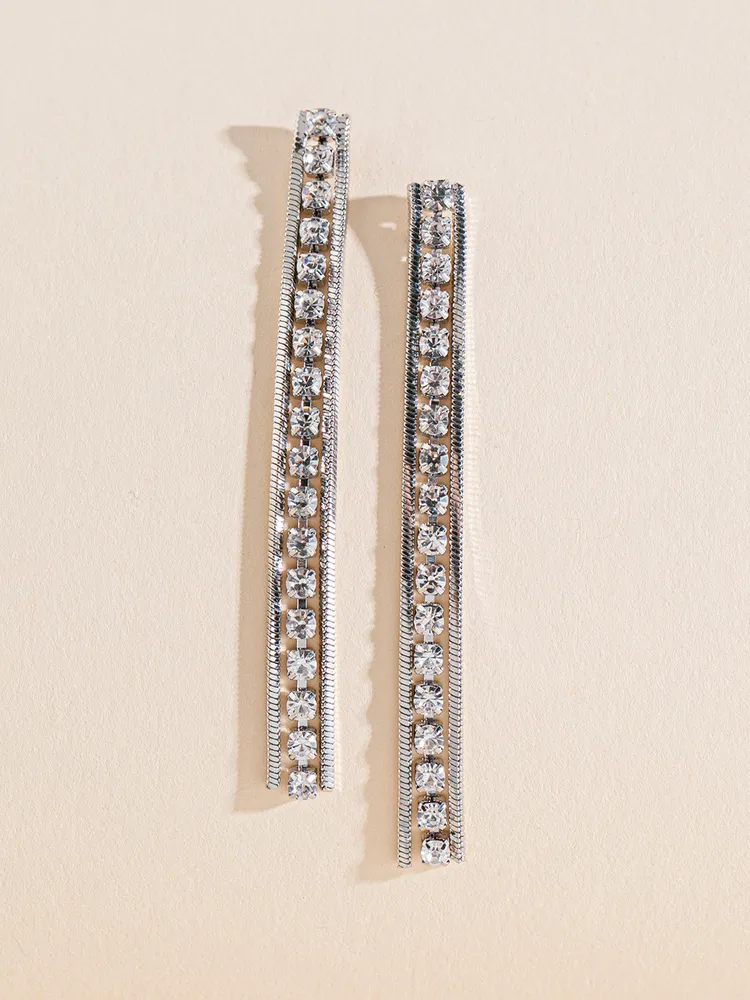 Silver Snake-Chain Earrings with Crystals