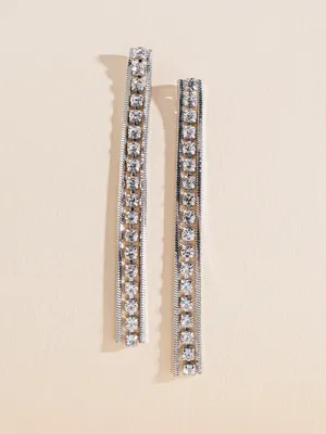 Silver Snake-Chain Earrings with Crystals