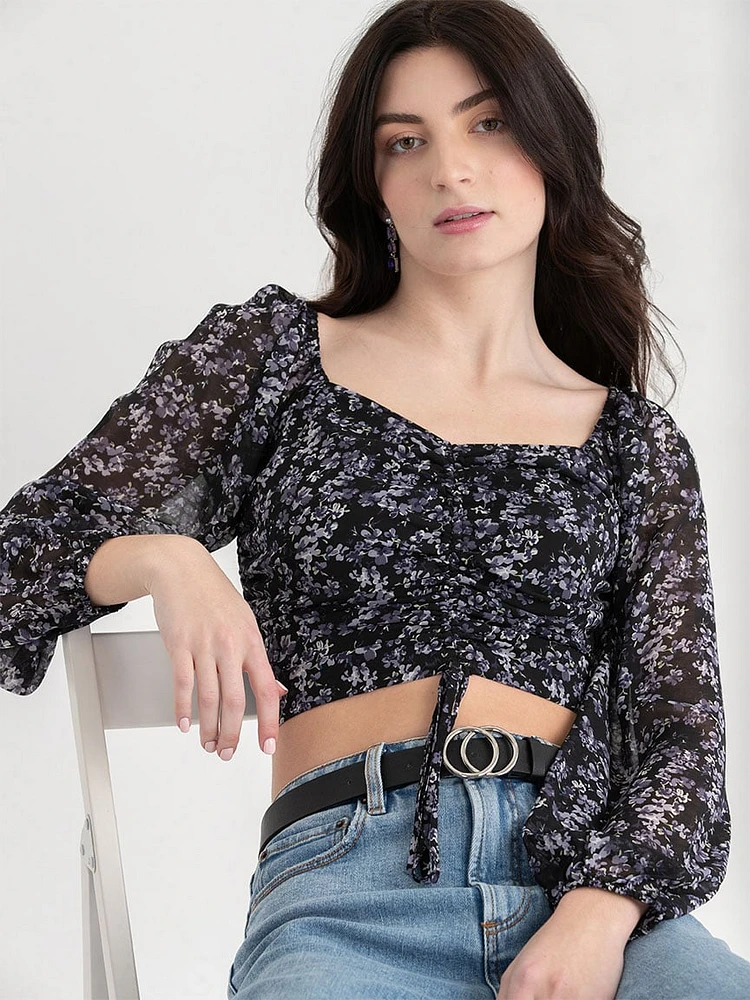 Channel Front Cropped Sweetheart Blouse