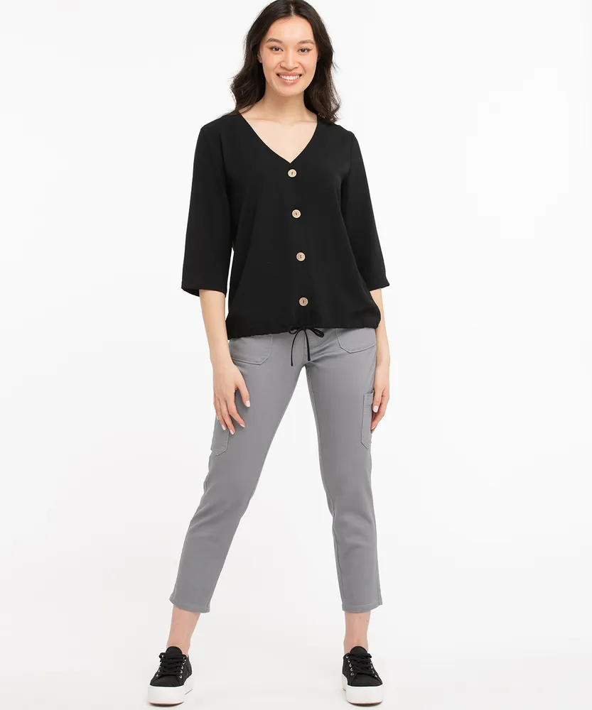 Tie Hem Button Front Blouse