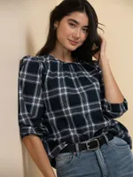 Long Sleeve Plaid Blouse