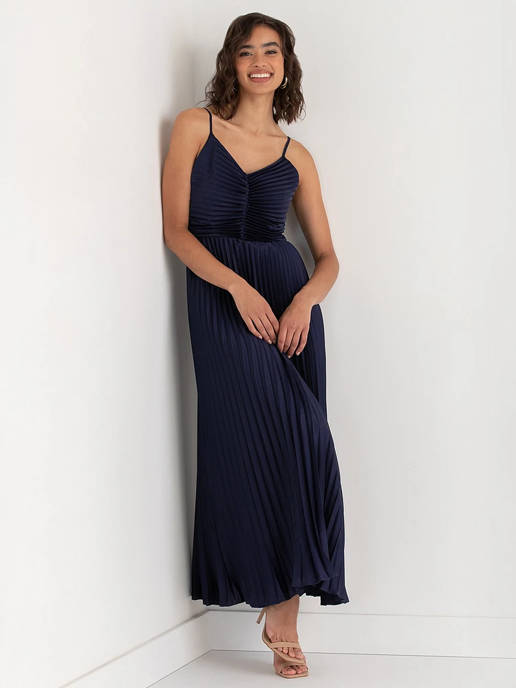 Strappy Pleated Maxi Dress