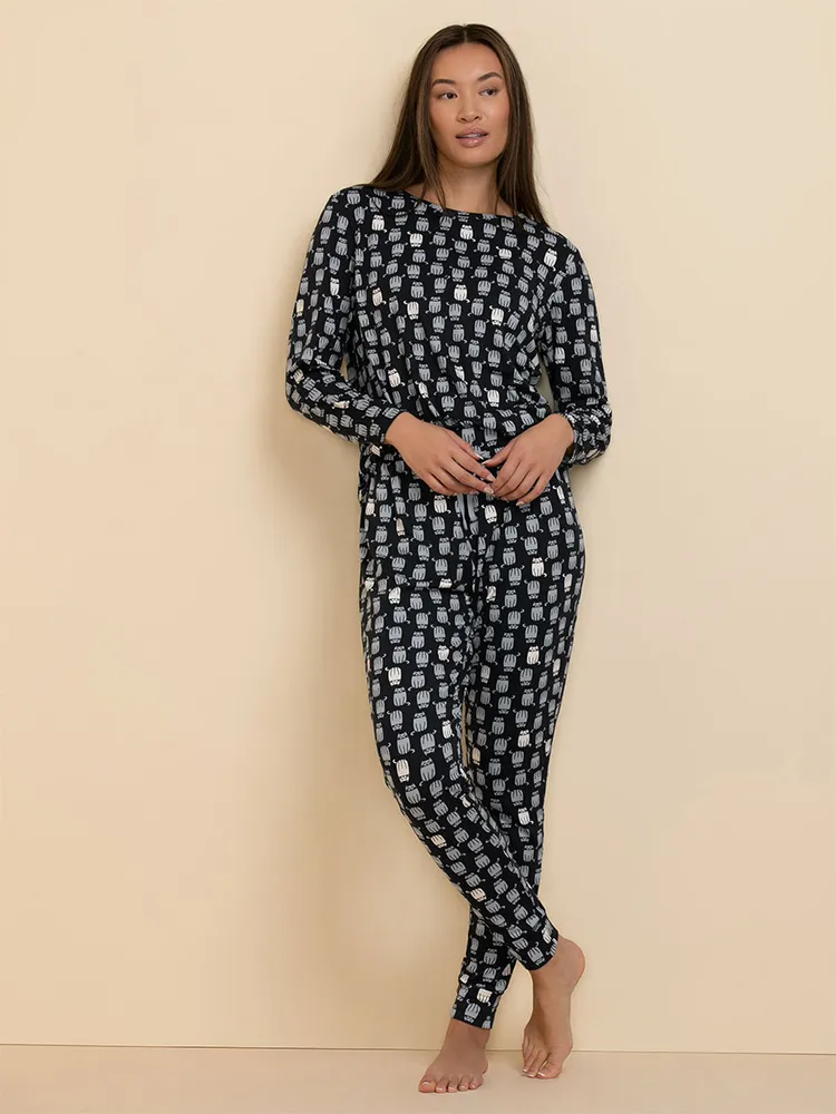 Long Sleeve Cat Print Pajama Set