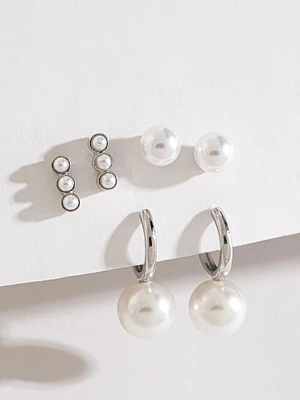 Pearl Stud, Dangle & Mini Pearl Earring Trio