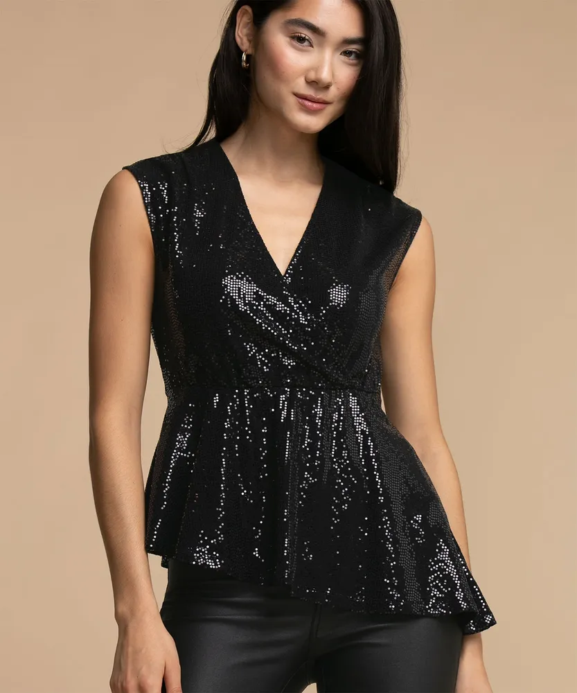 Sequin Asymmetrical Wrap Top