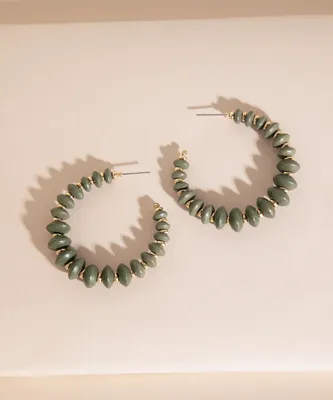 Large Olive & Gold Beaded Hoop Earrings