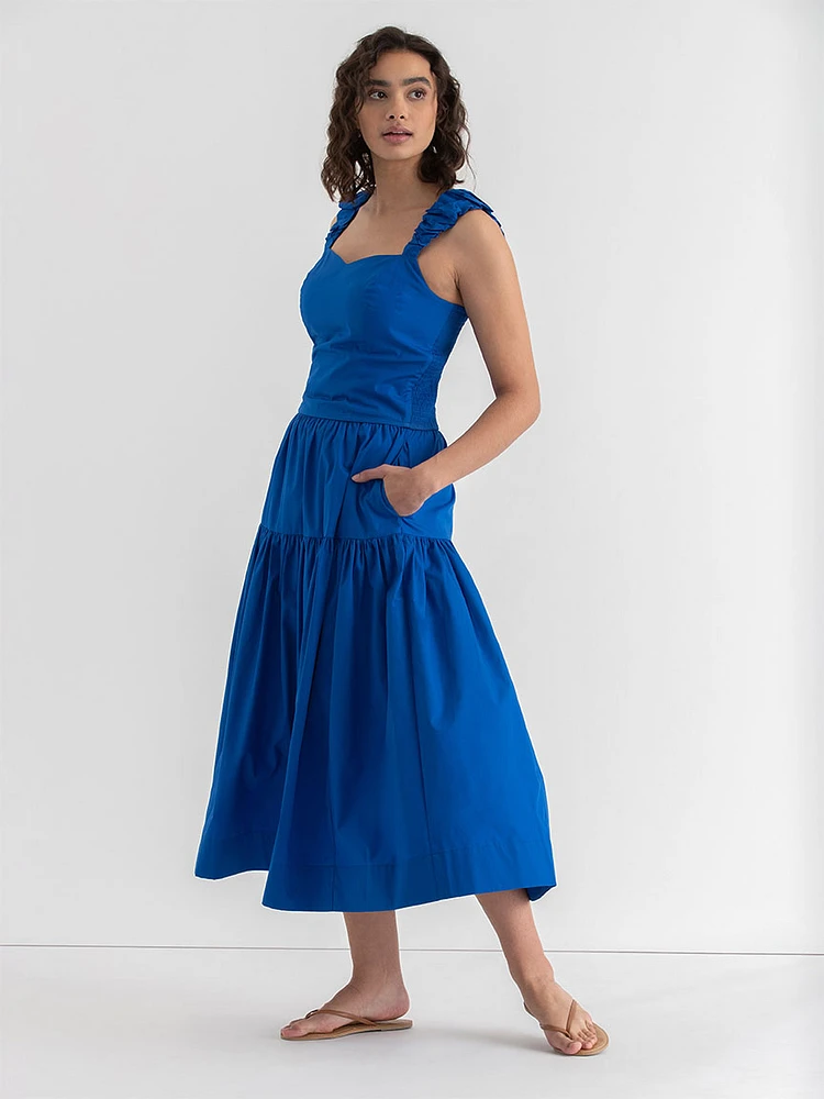 Tiered Poplin Midi Skirt