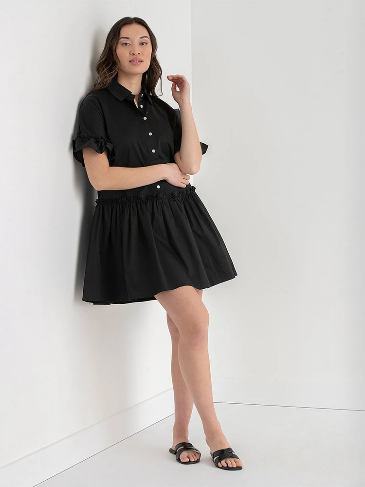 Short Sleeve Luxe Poplin Dress with Ruffles