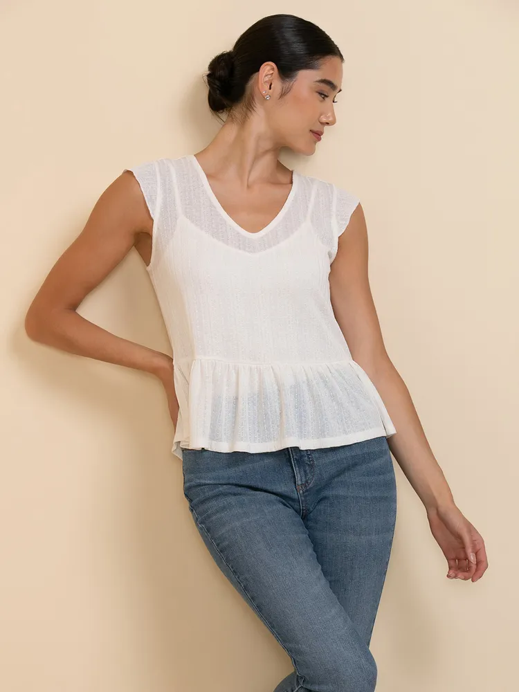 Short Sleeve Peplum Top with Tank