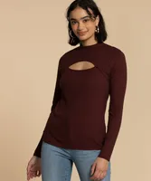 Cut-Out Neckline Mock Neck Top