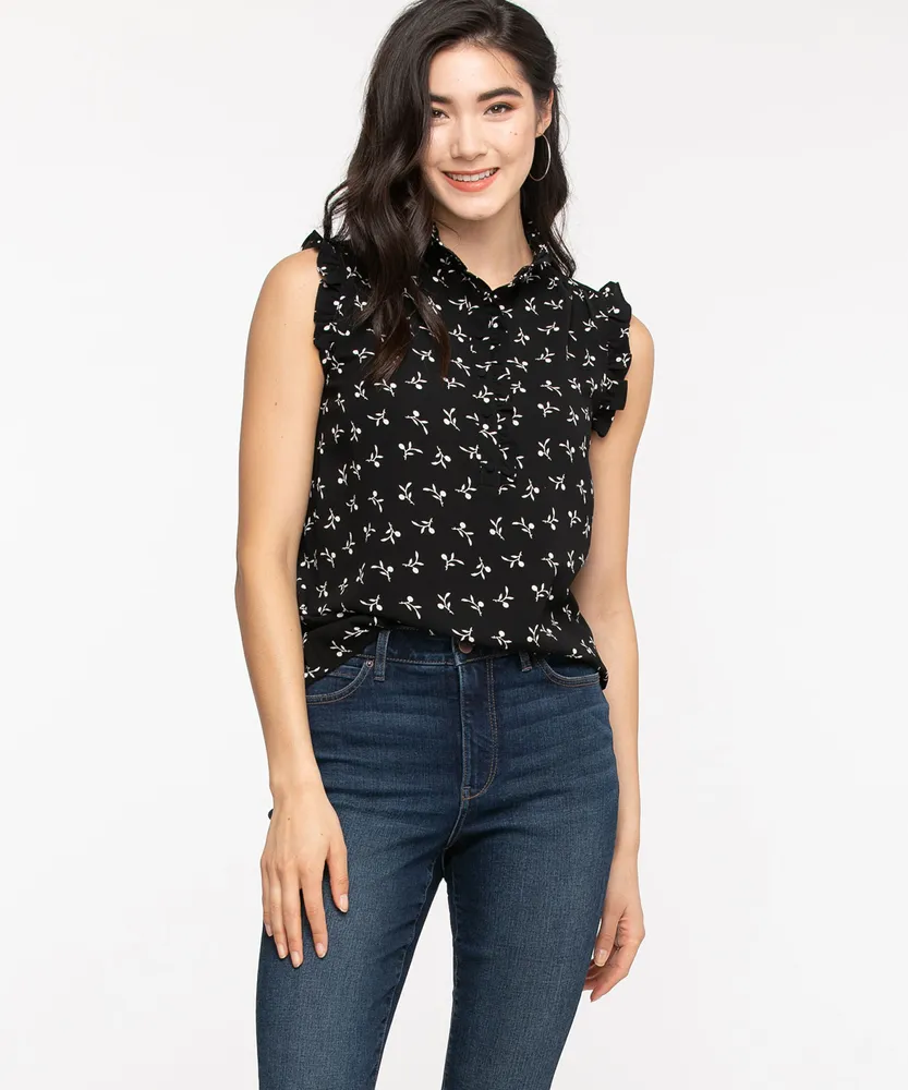 Eco-Friendly Mock Neck Ruffled Henley Blouse