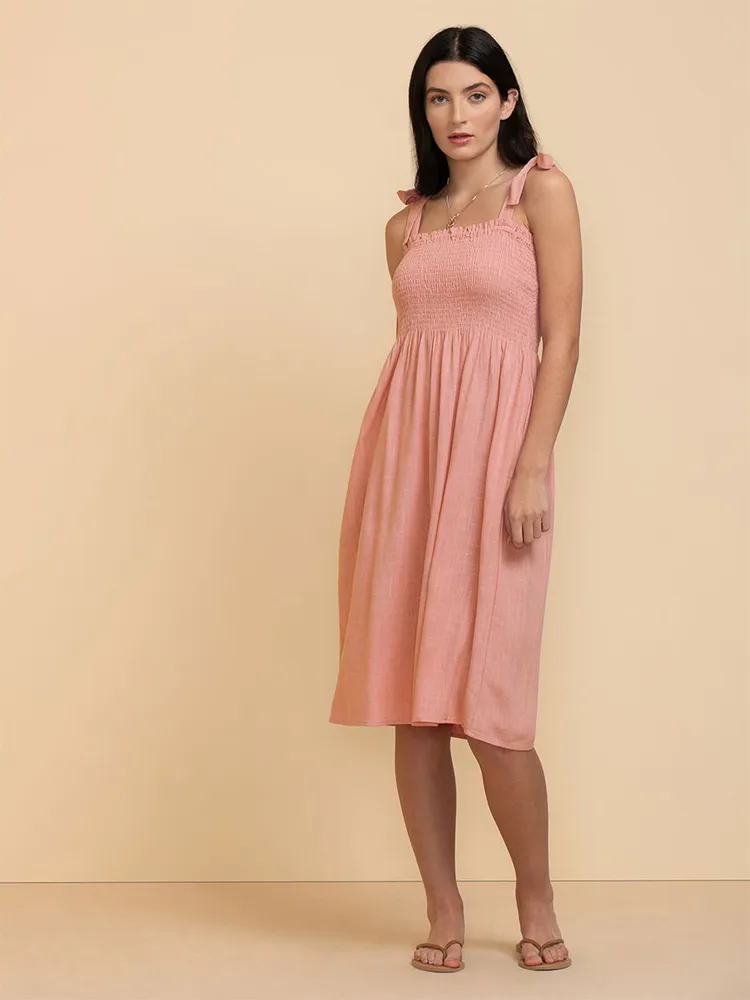 Smocked Linen Dress with Adjustable Straps