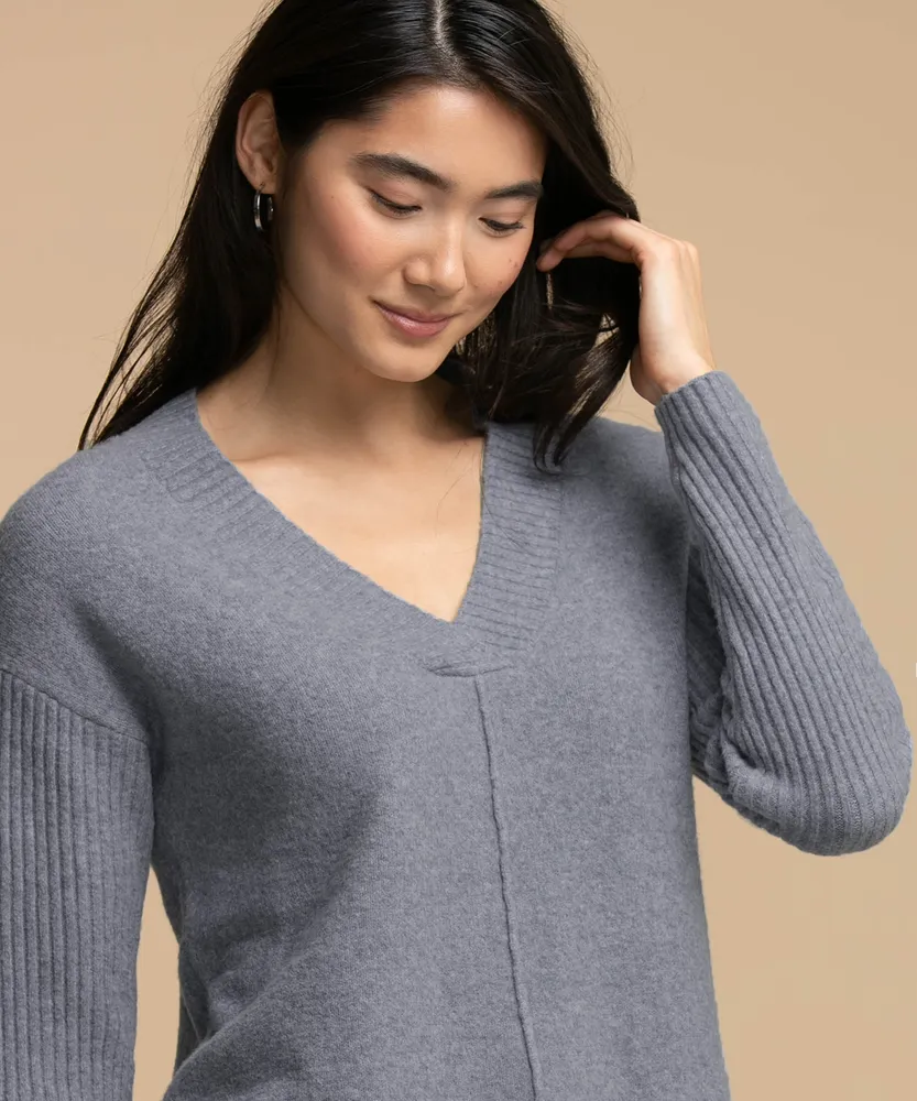 V-Neck Curved Hem Sweater