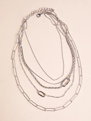 Silver Layered Chain-Link Necklace