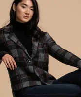 Eco-Friendly One-Button Plaid Cardigan