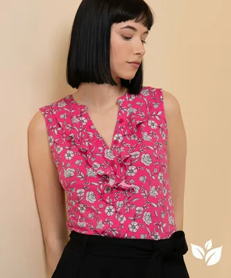 Sleeveless Top with Ruffle Placket