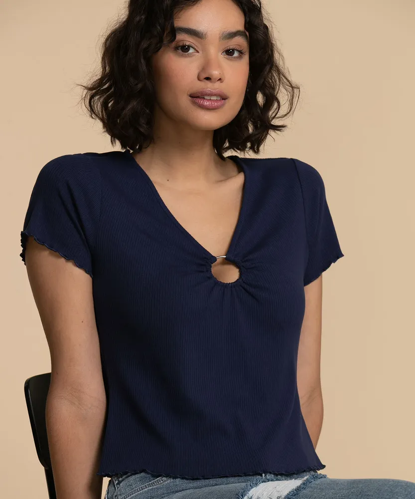 Short Sleeve V-Neck with Ring Front