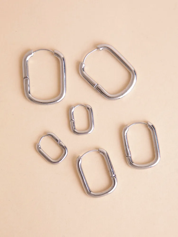 Trio Pack Silver Squoval Hoop Earrings