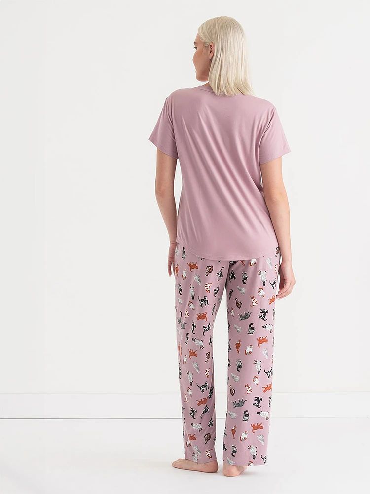 T-Shirt and Print Pants Pajama Set