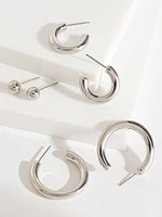 Hoops & Studs Silver Earring Trio