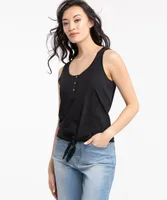 Sleeveless Henley Tie Front Top