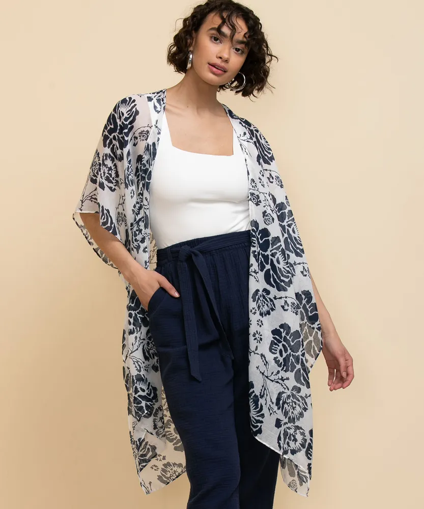 Blue & White Floral Ruana