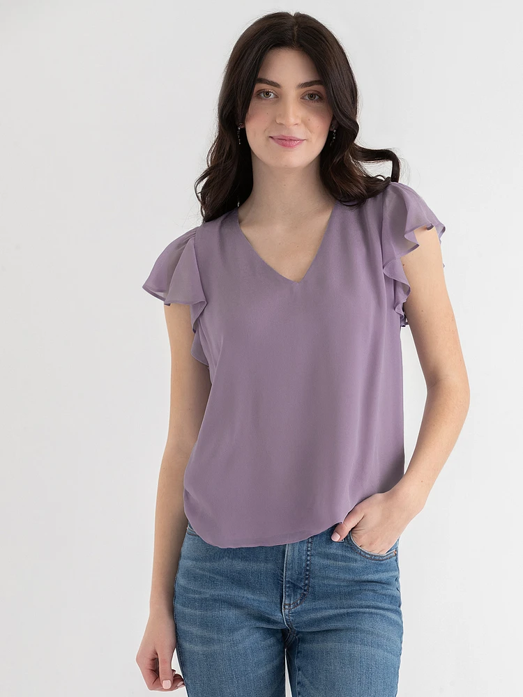 V-Neck Flutter Sleeve Blouse