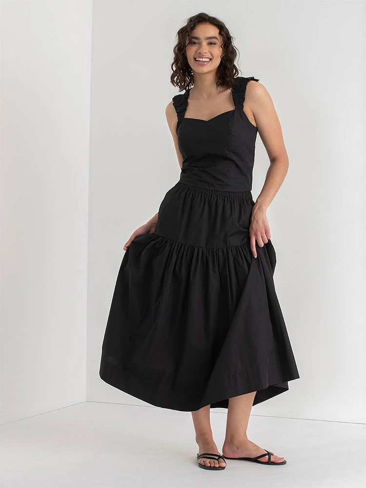 Tiered Poplin Midi Skirt