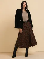 Midi Circle Skirt Printed Plaid