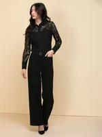 Long Sleeve Collared Button-Front Lace Shirt